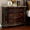 Formal Traditional 1pc Nightstand Only Brown Cherry Solid wood 3-Drawers Bedroom Furniture Genuine Marble Top
