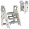 Qaba Toddler Tower, Foldable Kitchen Stool Helper for Kids, Adjustable 3 Step Stool with Handles, Non-Slip, Toddler Helper Tower for Bathroom, Sink