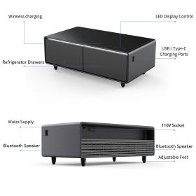 Modern Smart Coffee Table with Built-in Fridge, Bluetooth Speaker, Wireless Charging Module, Touch Control Panel, Power Socket, USB Interface