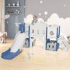 Kids Slide Playset Structure, Freestanding Castle Climber with Slide and Basketball Hoop, Toy Storage Organizer for Toddlers