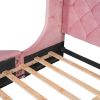 Upholstered Platform Bed Queen Size Storage Velvet Bed with Wingback Headboard and 1 Big Drawer,2 Side Storage Stool(Pink)