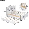 Full Size Platform Bed with Storage Headboard, Charging Station, Twin Size Trundle and 3 Drawers, Antique White