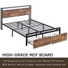 Queen Size Bed Frame with Storage Headboard and 2 Drawers, LED Lights Bed with Charging Station, Metal Platform Bed No Noise