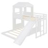 Wooden Twin Over Full Bunk Bed, Loft Bed with Playhouse, Farmhouse, Ladder, Slide and Guardrails, White(OLD SKU :LT000028AAK)
