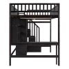 Full size Loft Bed with Bookshelf,Drawers,Desk,and Wardrobe-Espresso
