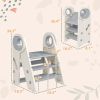 Qaba Toddler Tower, Foldable Kitchen Stool Helper for Kids, Adjustable 3 Step Stool with Handles, Non-Slip, Toddler Helper Tower for Bathroom, Sink
