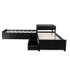 L-shaped Platform Bed with Trundle and Drawers Linked with built-in Desk,Twin,Espresso(Old SKU:SM000916AAP)