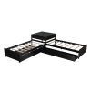 L-shaped Platform Bed with Trundle and Drawers Linked with built-in Desk,Twin,Espresso(Old SKU:SM000916AAP)
