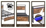 Queen Size Bed Frame with Storage Headboard and 2 Drawers, LED Lights Bed with Charging Station, Metal Platform Bed No Noise