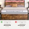 Queen Size Bed Frame with Storage Headboard and 2 Drawers, LED Lights Bed with Charging Station, Metal Platform Bed No Noise