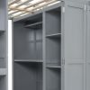 Full Size Loft Bed with Wardrobe,Desk and Shelves,Grey