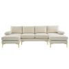 280*130*85 U-Shaped 4-Seat Linen Seat Frame Wooden Frame Back Iron Frame Golden Feet Indoor Modular Sofa Beige