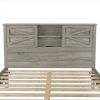 Farmhouse Platform Bed with Double Sliding Barn Door, Queen Size Rustic Wood Bed with
Charging Station, Wood Slats Support, Antique Gray