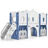 Kids Slide Playset Structure, Freestanding Castle Climber with Slide and Basketball Hoop, Toy Storage Organizer for Toddlers