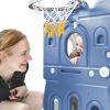Kids Slide Playset Structure, Freestanding Castle Climber with Slide and Basketball Hoop, Toy Storage Organizer for Toddlers