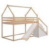 Twin over Twin House Loft or Bunk Bed with Slide and Staircase, Natural