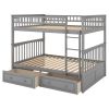 Full over Full Bunk Bed with Drawers, Convertible Beds, Gray(OLD SKU:SM000241AAE-1)