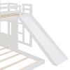 Wooden Twin Over Full Bunk Bed, Loft Bed with Playhouse, Farmhouse, Ladder, Slide and Guardrails, White(OLD SKU :LT000028AAK)