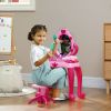 Qaba Kids Vanity Set with Mirror and Stool, Girls Makeup Table with Light and Sound, 15 Accessories, Pretend Play Set with Hair Dryer for 3-6 Years