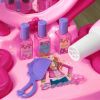 Qaba Kids Vanity Set with Mirror and Stool, Girls Makeup Table with Light and Sound, 15 Accessories, Pretend Play Set with Hair Dryer for 3-6 Years