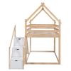 Twin over Twin House Loft or Bunk Bed with Slide and Staircase, Natural