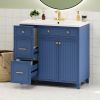 36-inch Bathroom Vanity, Transitional Style Bathroom Cabinet with Resin Sink, Navy Blue Single Bathroom Cabinet