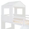 Wooden Twin Over Full Bunk Bed, Loft Bed with Playhouse, Farmhouse, Ladder, Slide and Guardrails, White(OLD SKU :LT000028AAK)