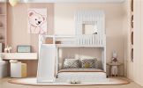 Wooden Twin Over Full Bunk Bed, Loft Bed with Playhouse, Farmhouse, Ladder, Slide and Guardrails, White(OLD SKU :LT000028AAK)