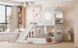 Wooden Twin Over Full Bunk Bed, Loft Bed with Playhouse, Farmhouse, Ladder, Slide and Guardrails, White(OLD SKU :LT000028AAK)