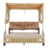 Wood Full Size Car Bed with Pillow, Ceiling Cloth and LED, Natural