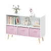 Kids bookcase with Collapsible Fabric Drawers, Children's Book Display, Toy Storage Cabinet Organizer, White/Pink