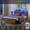 Queen Size Bed Frame with Storage Headboard and 2 Drawers, LED Lights Bed with Charging Station, Metal Platform Bed No Noise