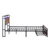 Queen Size Bed Frame with Storage Headboard and 2 Drawers, LED Lights Bed with Charging Station, Metal Platform Bed No Noise