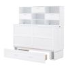 Queen Size Murphy Bed with Bookcase, Bedside Shelves and a Big Drawer, White