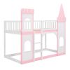 Twin Over Twin Castle Bunk Bed with Ladder - Pink