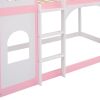 Twin Over Twin Castle Bunk Bed with Ladder - Pink