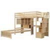 Twin over Twin Loft Bed with Built-in Desk and Staircase, With Storage Compartments and Shelves, Natural