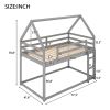 Twin over Twin Low Bunk Bed, House Bed with Ladder