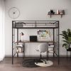 Twin-size Loft Bed with Table & Shelves/ Heavy-duty Sturdy Metal/ Built-in Table & Shelves/ Noise Reduced/ Safety Guardrail/ 2 Side Ladders/ CPC Certi
