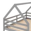 Twin over Twin Low Bunk Bed, House Bed with Ladder