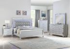 King Size Upholstered LED Bed made with wood in Silver Color