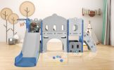 Kids Slide Playset Structure, Freestanding Castle Climber with Slide and Basketball Hoop, Toy Storage Organizer for Toddlers