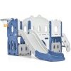 Kids Slide Playset Structure, Freestanding Castle Climber with Slide and Basketball Hoop, Toy Storage Organizer for Toddlers