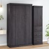 Twin Size Murphy Bed with Wardrobe and Drawers;  Storage Bed;  can be Folded into a Cabinet;  Gray