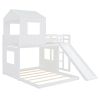Wooden Twin Over Full Bunk Bed, Loft Bed with Playhouse, Farmhouse, Ladder, Slide and Guardrails, White(OLD SKU :LT000028AAK)