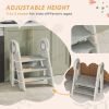 Qaba Toddler Tower, Foldable Kitchen Stool Helper for Kids, Adjustable 3 Step Stool with Handles, Non-Slip, Toddler Helper Tower for Bathroom, Sink