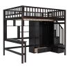 Full size Loft Bed with Bookshelf,Drawers,Desk,and Wardrobe-Espresso