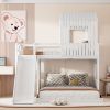 Wooden Twin Over Full Bunk Bed, Loft Bed with Playhouse, Farmhouse, Ladder, Slide and Guardrails, White(OLD SKU :LT000028AAK)
