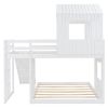 Wooden Twin Over Full Bunk Bed, Loft Bed with Playhouse, Farmhouse, Ladder, Slide and Guardrails, White(OLD SKU :LT000028AAK)