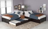 L-shaped Platform Bed with Trundle and Drawers Linked with built-in Desk,Twin,Espresso(Old SKU:SM000916AAP)